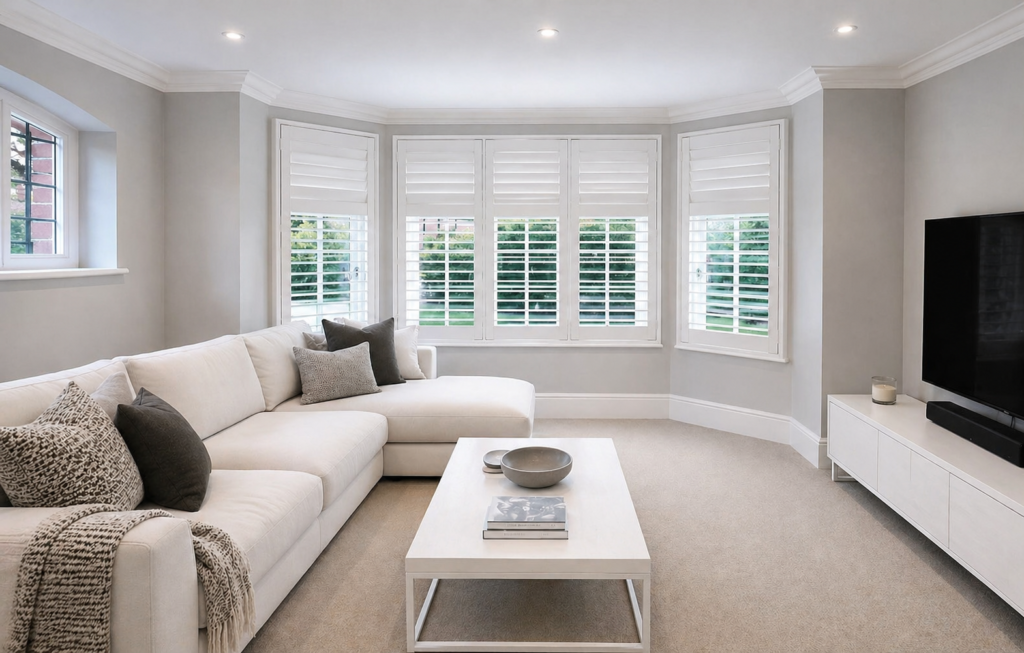 Esher White Bay Window Shutter Installation